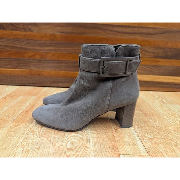 Aquatalia Grey Suede Ankle Booties with buckle accent Made in Italy Women 7.5 - Picture 1 of 9